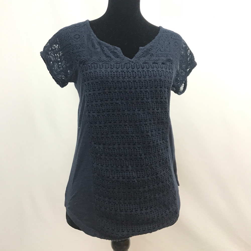 Lucky Brand | Navy Blue Crochet Shirt